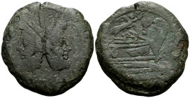 Anonymous, Circa 189-180 BC. As (Bronze, 35 mm, 31.62 g, 1 h), Victory and spearhead series, Rome mint. Laureate head of Janus; above, I (mark of valu...