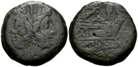 Anonymous, Circa 189-180 BC. As (Bronze, 30.5 mm, 27.34 g, 1 h), Victory and spearhead series, Rome mint. Laureate head of Janus; above, I (mark of va...