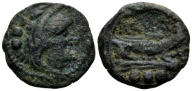 Unofficial issue, After 150 BC. Quadrans (Bronze, 19.5 mm, 4.75 g, 11 h), Star series. Head of Hercules to right, wearing lion skin; behind, ••• (mark...