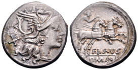 Decimius Flavus, 150 BC. Denarius (Silver, 19 mm, 3.76 g, 12 h), Rome. Helmeted head of Roma to right; behind, X (mark of value). Rev. FLAVS / ROMA Vi...