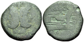 Q. Marcius Libo, 148 BC. As (Bronze, 30 mm, 16.87 g, 5 h), Rome mint. Laureate head of Janus; above, I (mark of value). Rev. Q. (MA)RC / LIBO /ROMA Pr...