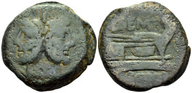 L. Sempronius Pitio, 148 BC. As (Bronze, 30 mm, 25.21 g, 5 h), Rome mint. [PIT-IO] Laureate head of Janus; above, I (mark of value). Rev. L•SEMP / ROM...