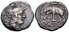 C. Caecilius Metellus Caprarius, 125 BC. Denarius (Silver, 18.5 mm, 3.79 g, 1 h), Rome mint. ROMA Head of Roma, wearing Phrygian helmet with star on f...