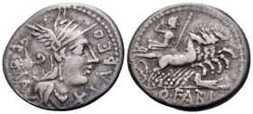 Q. Fabius Labeo, 124 BC. Denarius (Silver, 19.5 mm, 3.83 g, 6 h), Rome mint. LABEO-ROMA Helmeted head of Roma to right; below chin, X (mark of value)....