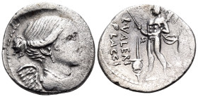 L. Valerius Flaccus, 108-107 BC. Denarius (Silver, 20.5 mm, 3.75 g, 5 h), Rome mint. Draped and winged bust of Victory to right; below chin, [XVI] (ma...