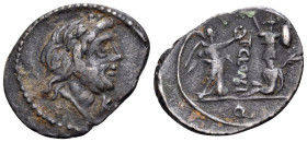 T. Cloelius, 98 BC. Quinarius (Silver, 18 mm, 1.86 g, 9 h), Rome mint. Laureate head of Jupiter to right; below chin, K. Rev. T•CLOVLI Victory standin...