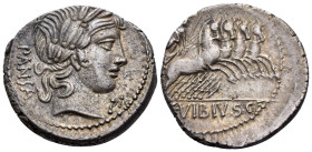 C. Vibius C.f. Pansa, 90 BC. Denarius (Silver, 19.5 mm, 3.93 g, 3 h), Rome mint. PANSA Laureate head of Apollo to right; below chin, M. Rev. C•VIBIVS•...