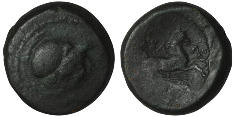 MACEDON. Thessalonica. Ae (187-131 BC).
Obv: Head of Athena right.
Rev: ΘΕΣΣΑΛ...
