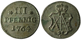 GERMANY. Saxsony. Friedrich August III (1763-1806) 
III Pfennig 1764 (16mm, 0,82g)