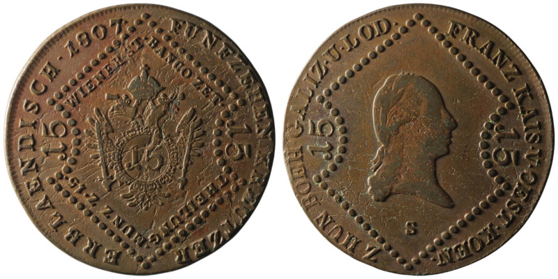 House of Habsburg. Franz I (1792)-1806-1835. Vienna
15 Kreuzer 1807 (35mm, 13,56...