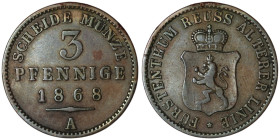 GERMANY. Heinrich XXII (1859-1902)
3 Pfennige 1868 (24mm, 4,38g)