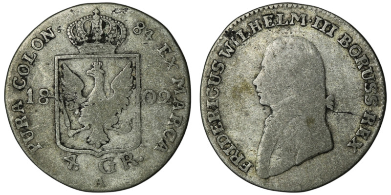 GERMANY. Prussia. Wilhelm III (1797 - 1840)
4 Groschen (1/6 Taler) 1802 (25mm, 5...
