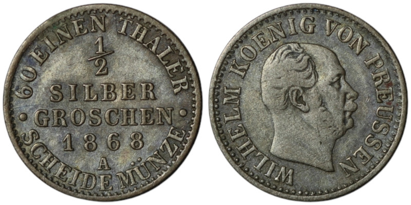 GERMANY. Prussia. Wilhelm I (1861-1888)
1/2 Groschen 1868 (15mm, 1,06g)