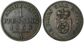 GERMANY. Lippe-Detmold. Paul Friedrich Emil Leopold AD 1851-1875.
1 Pfennig 1858 (17mm, 1,52g)