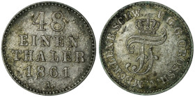 GERMANY. Mecklenburg-Schwerin. Friedrich Franz II (1842-1883)
1/48 Thaler 1861 (16mm, 1,26g)