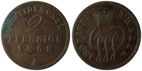 GERMANY. Schaumburg-Lippe. Georg Wilhelm (1807-1860)
2 Pfennig 1858 (20mm, 2,86g)