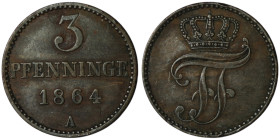 GERMANY. Mecklenburg-Schwerin. Friedrich Franz II (1842-1883)
3 Pfennig 1864 (20mm, 2,44g)