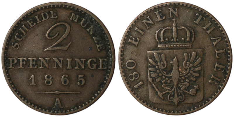 GERMANY. Prussia. Brandenburg
2 Pfennig 1865 (20mm, 3,00g)