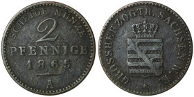 Sachsen-Weimar-Eisenach. Carl Alexander (1853-1901)
2 Pfennig 1865 (20mm, 2,84g)