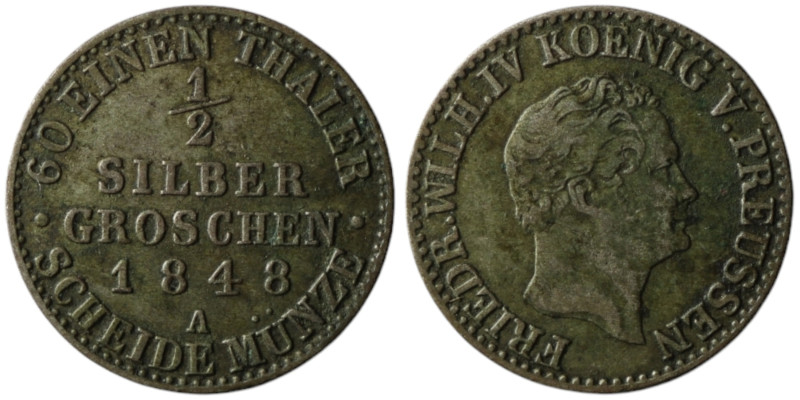 GERMANY. Prussia. Friedrich Wilhelm IV (1840-1861)
1/2 Silbergroschen 1848 (15mm...