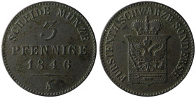 Schwarzburg Sondershausen. Günther Friedrich Carl II (1835-1880)
3 Pfennig 1846 (24mm, 4,22g)