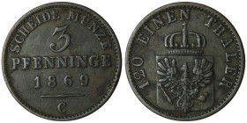 GERMANY. Prussia. Wilhelm I (1861-1888)
3 Pfennige 1869 (24mm, 4,45g)