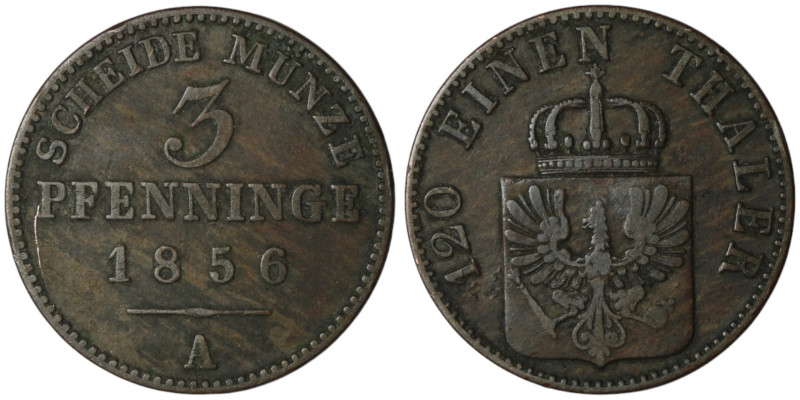 GERMANY. Prussia. Friedrich Wilhelm IV (1840-1861)
3 Pfennig 1856 (25mm, 4,46g)