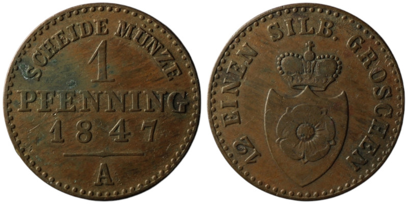 GERMANY. Paul Alexander Leopold (1820-1851)
1 Pfennig 1847 (17mm, 1,44g)