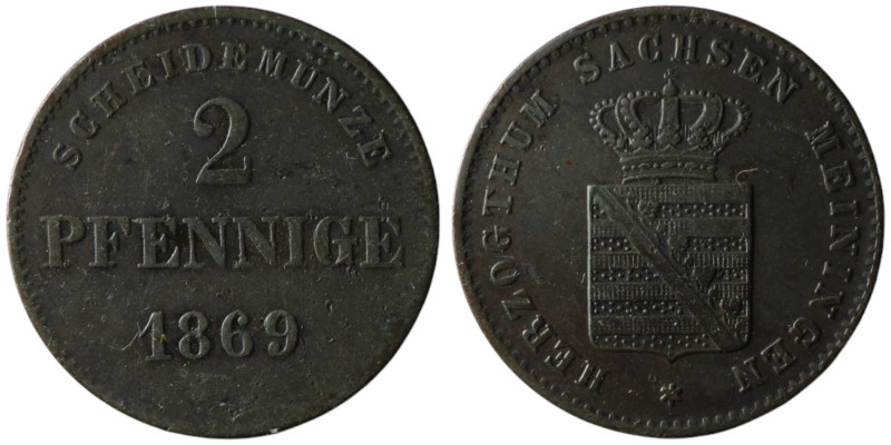 GERMANY. Sachsen-Meiningen. Georg II (1866-1914)
2 Pfennige 1869 (20mm, 2,57g)