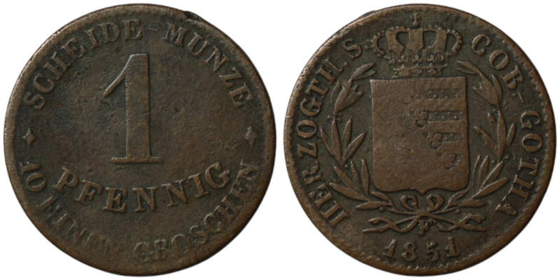GERMANY. Ernst II (1844-1893)
 1 Pfennig 1851 (16mm, 1,58g)