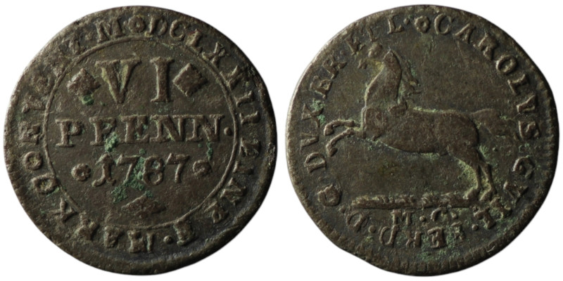 GERMANY. Karl Wilhelm Ferdinand (1780-1806)
 6 Pfennig 1787 (17mm, 1,14g)