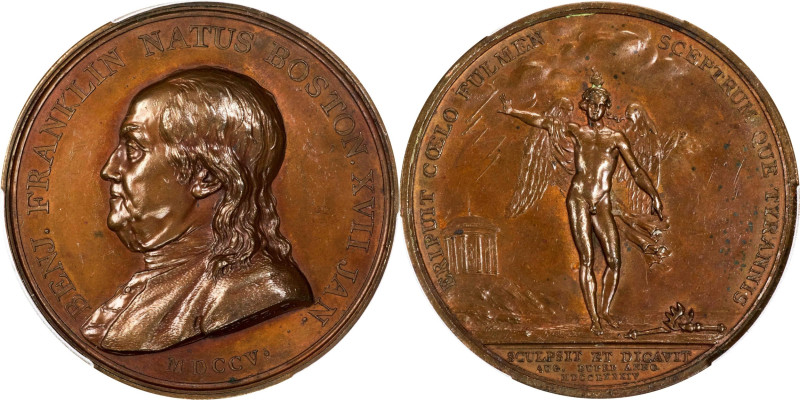 1784 Benjamin Franklin / Winged Genius Medal. By Augustin Dupre. Betts-619, Adam...