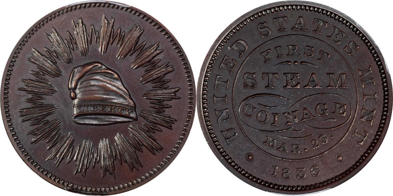 1836 First Steam Coinage Medal. Julian MT-21. Mar 23/Feb 22 Date. Copper, Bronze...