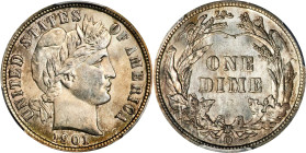 1901-O Barber Dime. MS-65+ (PCGS).A median rarity in this mintmarked dime series, the 1901-O is more challenging to locate in Mint State than the 1905...