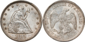 1875-S Twenty-Cent Piece. BF-5. Rarity-2. MS-64 (PCGS).Delicate silver and golden iridescence enhances satiny mint luster on both sides of this Choice...