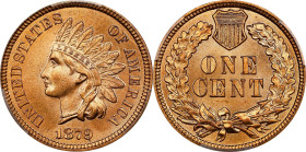 1879 Indian Cent. MS-66+ RD (PCGS). CAC. CMQ.Fully struck with extraordinary mint color in vivid reddish-rose. The surfaces are smooth, frosty to semi...