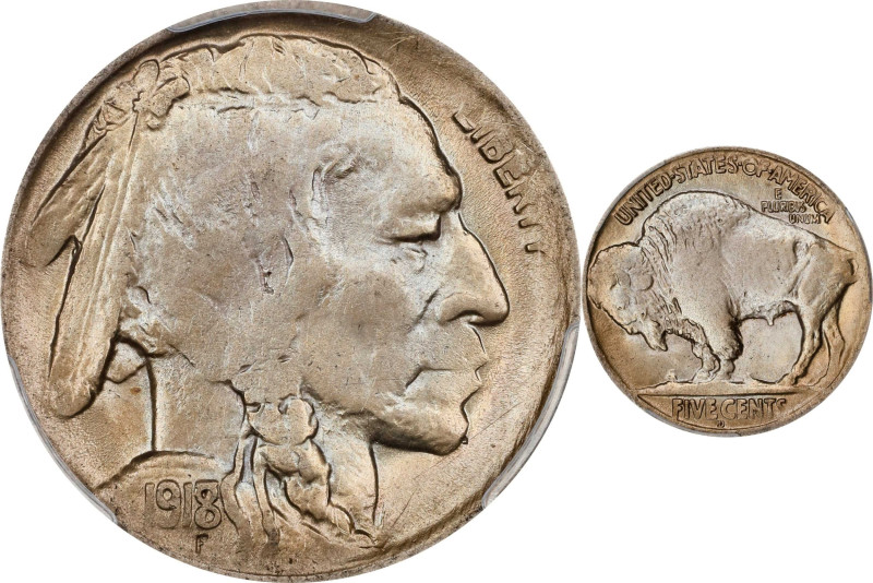 1918/7-D Buffalo Nickel. FS-101. AU-55 (PCGS). CAC. CMQ.This is an exceptionally...