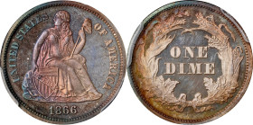 1866 Liberty Seated Dime. Fortin-102. Rarity-3. Proof-68 (PCGS).A towering condition rarity not only for the issue, but for the Legend Obverse Liberty...