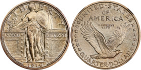 1916 Standing Liberty Quarter. MS-64 FH (NGC).A beautiful near-Gem 1916 quarter that exhibits delicate iridescent toning on full mint luster. Fully st...