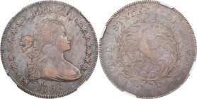 1798 Draped Bust Silver Dollar. Small Eagle. BB-81, B-2. Rarity-3. 15 Stars. AU-50 (NGC).A handsome and superior-quality specimen of this Small Eagle ...