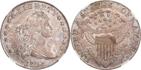 1802 Draped Bust Silver Dollar. BB-241, B-6. Rarity-1. Narrow Date. MS-63 (NGC).This magnificent early dollar's splendid frosty surfaces gleam under l...