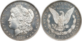 1878 Morgan Silver Dollar. 8 Tailfeathers. VAM-14.8. Spiked Eye. Proof-65 (NGC).Glassy fields support lightly frosted motifs on both sides of this und...