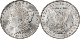 1893 Morgan Silver Dollar. MS-65+ (PCGS).Breathtaking silver-white surfaces are free of both toning and grade-limiting blemishes. Both sides are boldl...