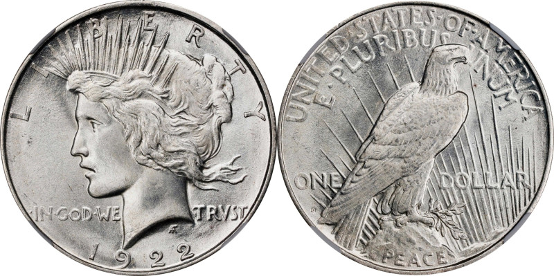 1922-D Peace Silver Dollar. MS-67 (PCGS).This fully struck example displays the ...