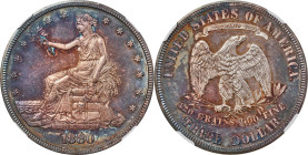 1880 Trade Dollar. Proof-66 Cameo (PCGS). CMQ.This dazzling 1880 Gem Proof trade dollar is toned in warm mauve-gray and powder blue iridescence. The c...