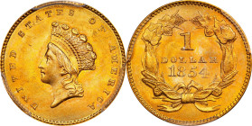 1854 Gold Dollar. Type II. MS-66 (PCGS). CAC. CMQ.This is a remarkable Type II gold dollar from the design's initial year of production. One of 783,94...