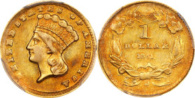 1861-D Gold Dollar. Winter 12-Q. AU-58 (PCGS). CAC. CMQ-X.Outside of the virtually-uncollectible 1849-C Open Wreath, the 1861-D is the undeniable star...