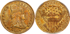 1804 Capped Bust Right Quarter Eagle. BD-2. Rarity-4. 14-Star Reverse. AU-53 (PCGS). CMQ.Generally rose-orange surfaces with rich underlying color of ...