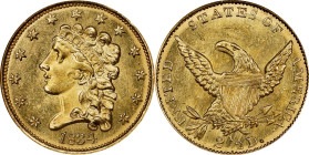 1834 Classic Head Quarter Eagle. HM-3. Rarity-4+. Large Head, Close AM. MS-64 (NGC). CAC.This is an outstanding near-Gem with vivid golden-yellow colo...