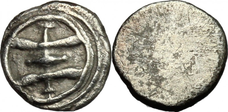 Greek Italy. Etruria, Populonia. AR Unit, 4th century BC. D/ Wheel with long cro...